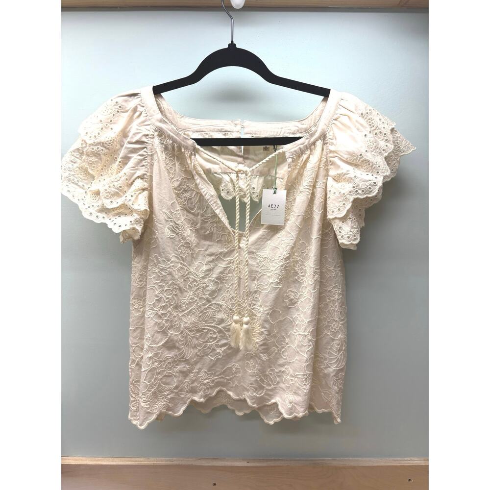 AE77 Women’s Lace Blouse 100% Organic Cotton Medium